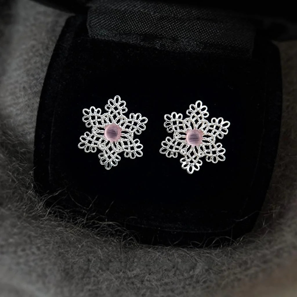 French Vintage Copper Hollow Flower Petal Stud Earrings For Women