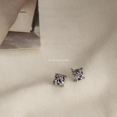 Gold Tone Liquid Irregular Square Copper Stud Earrings For Women, Geometric Korean Fashion