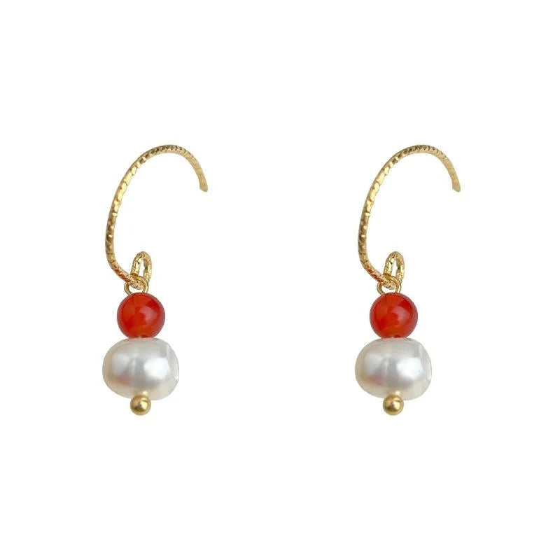 Handmade Freshwater Pearl Geometric Drop Earrings Vintage Ethnic Round Oval Design