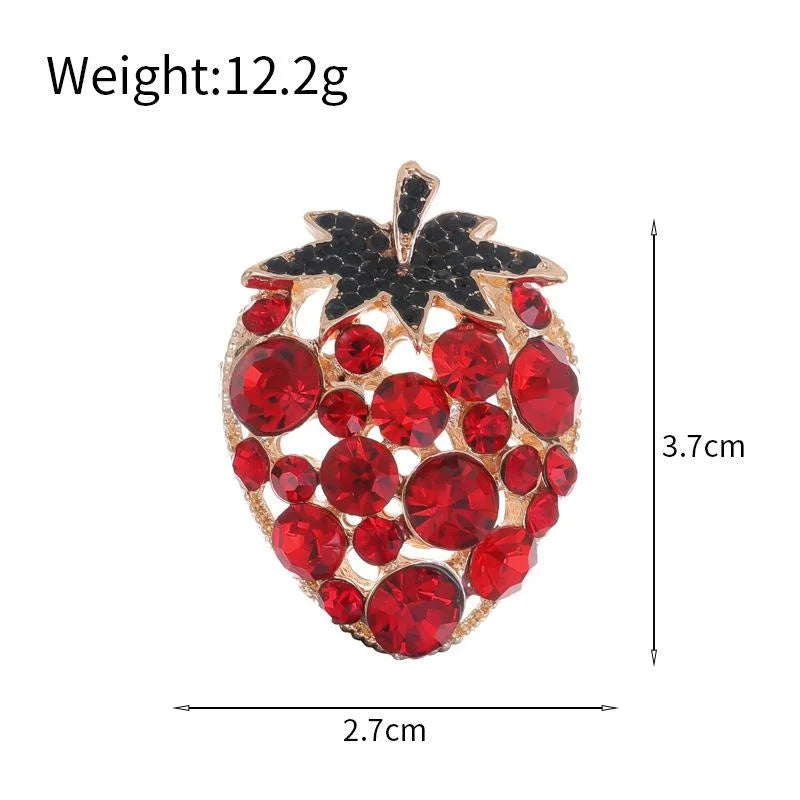 Cute Strawberry Rhinestone Enamel Alloy Brooch, Fresh Fruit Lapel Pin Corsage For Fashion Gifts