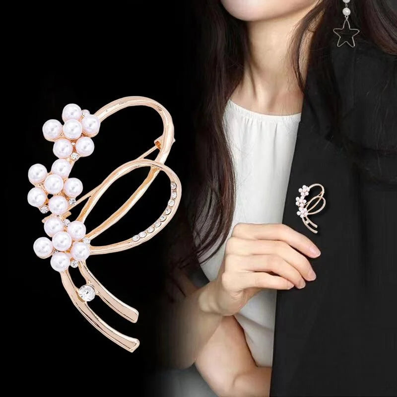 Elegant Pearl Rope Knot Brooch With Rhinestone Alloy Bow, Women's Lapel Pin Corsage Suit Accessory Gift