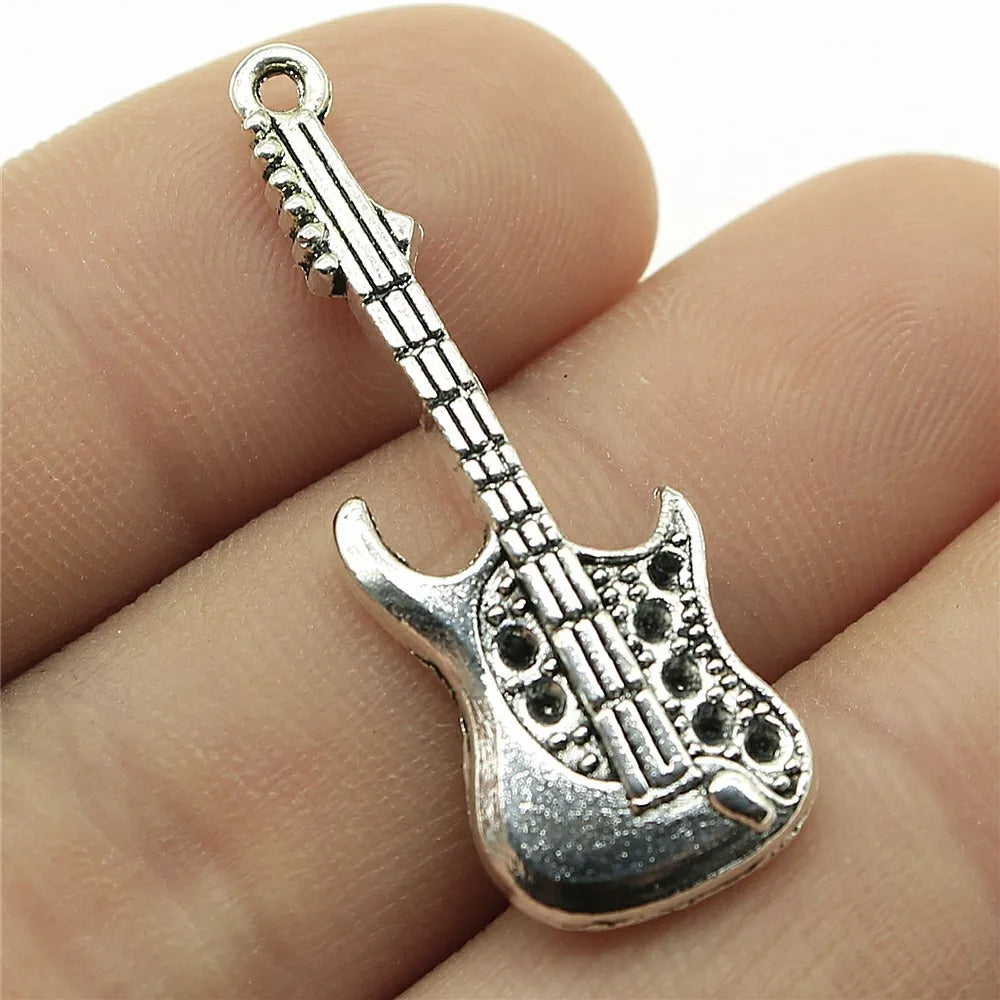 36x12mm 2.7g Antique Silver Zinc Alloy Guitar Charm Pendant for DIY Music Jewelry Making