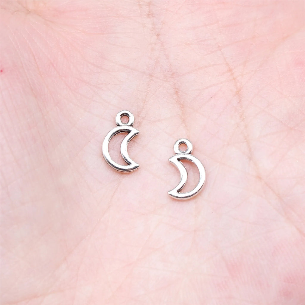 10x6mm 0.23g Antique Silver Tone Zinc Alloy Hollow Moon Charm Pendant for DIY Celestial Jewelry Making