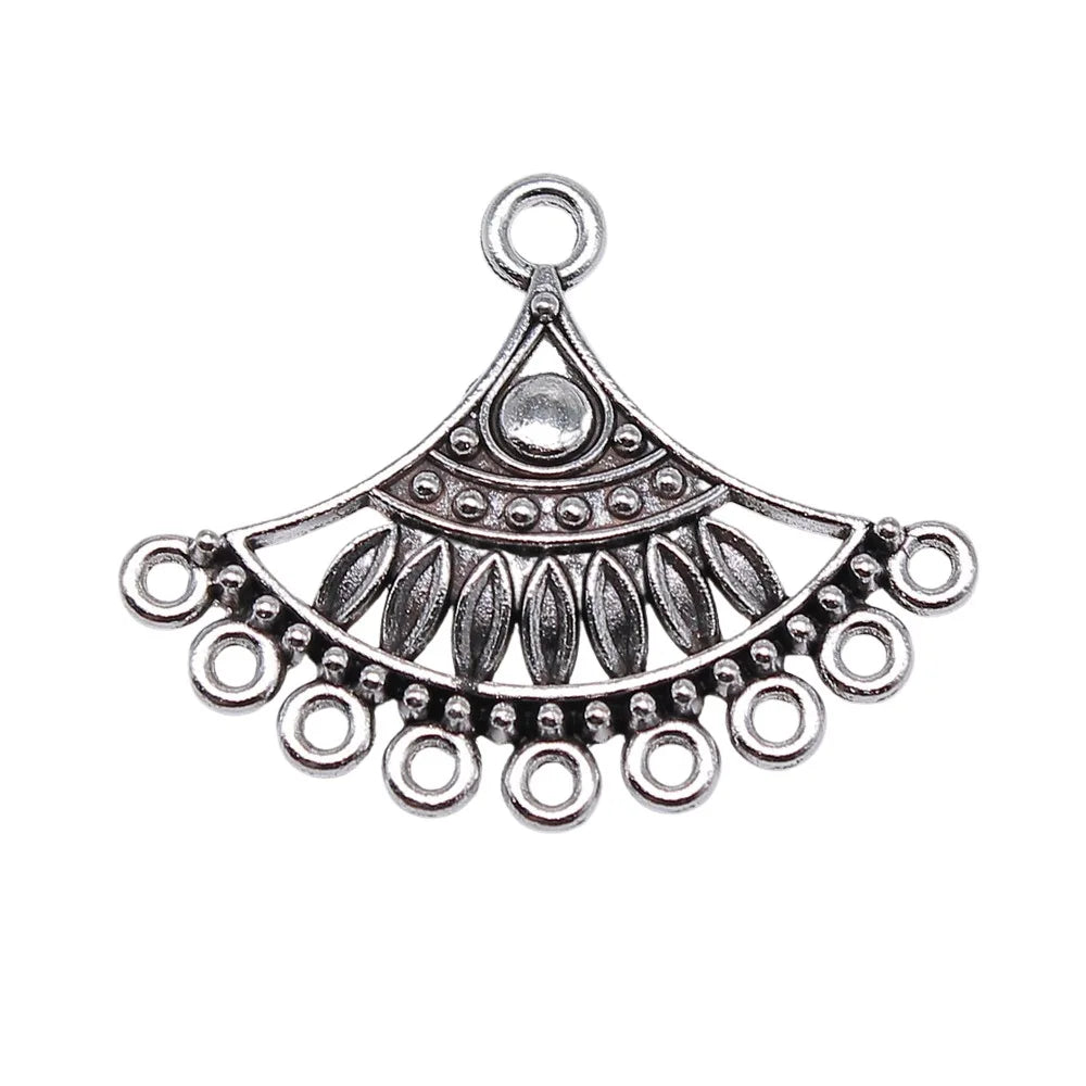 36x29mm 3.4g Antique Silver Zinc Alloy Fan Shape Earring Connector Charms for DIY Earrings