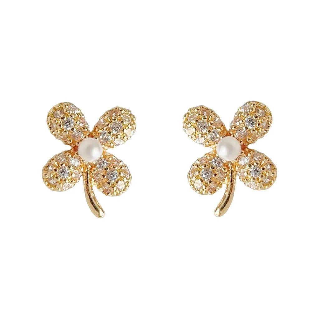 Micro Pave Zircon Flower Stud Earrings Copper Minimalist Daily Jewelry