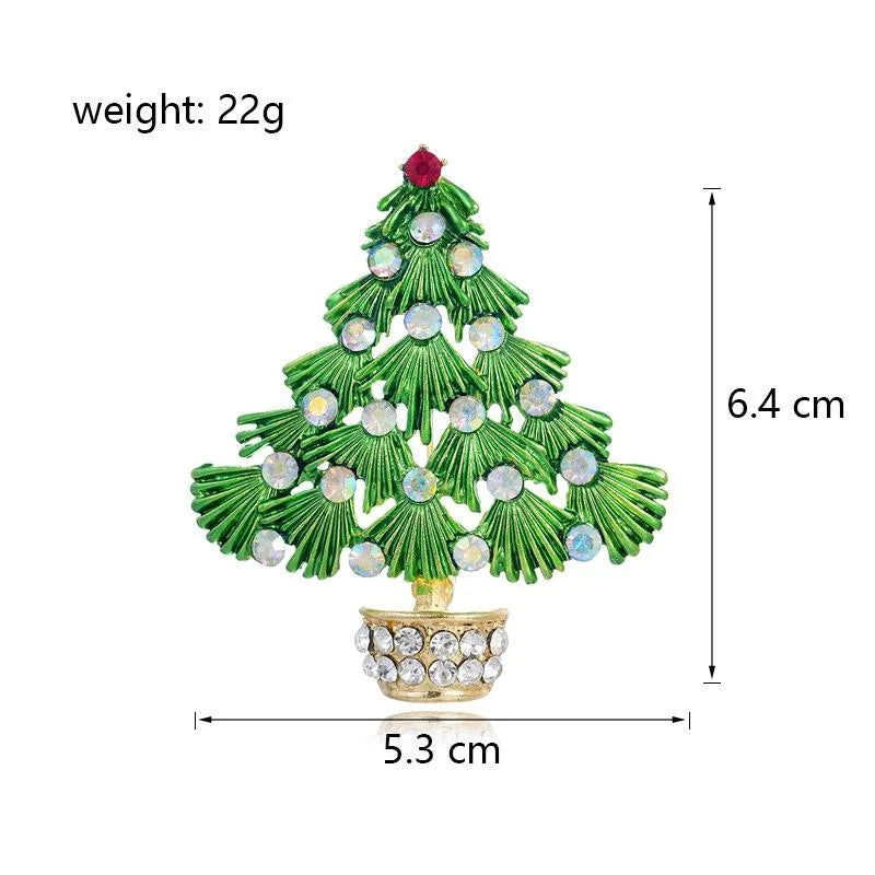Elegant Enamel Christmas Tree Brooch With Red Rhinestones, Holiday Lapel Pin Corsage Suit Accessory Gift