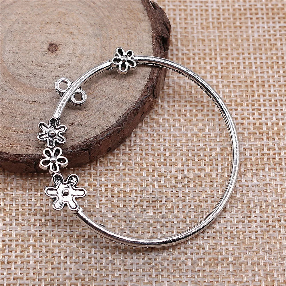 47x44mm 3.4g Antique Silver Zinc Alloy Round Flower Connector Charm for DIY Earring Jewelry Making