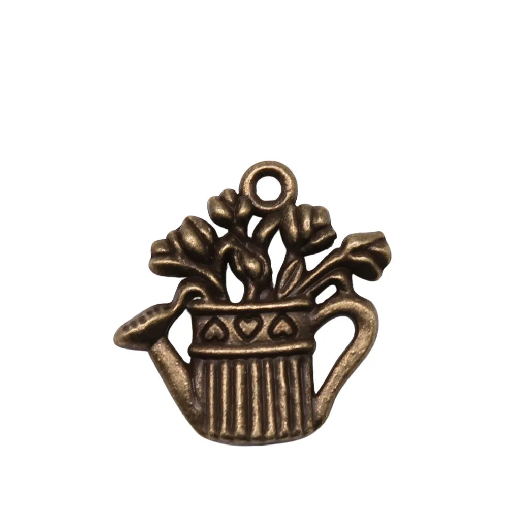 19x17mm 2.2g Multicolor Zinc Alloy Watering Flower Pot Charm Pendant for DIY Jewelry Making