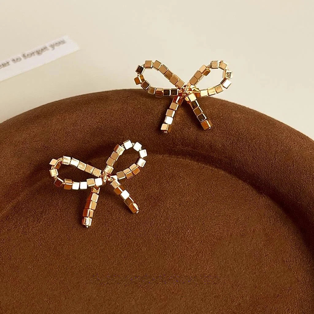 Fashion Designer 14K Plated Copper 3D Bow Stud Earrings