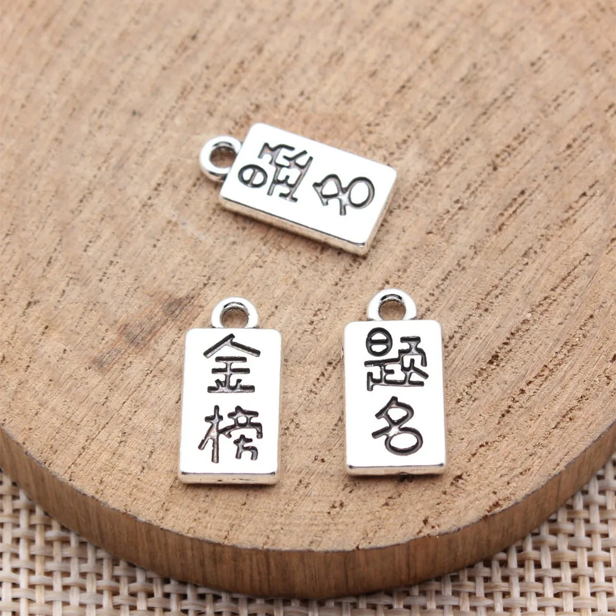 16x8mm 1.2g Antique Silver Zinc Alloy Chinese Exam Blessing Tag Charm Pendant for DIY Jewelry