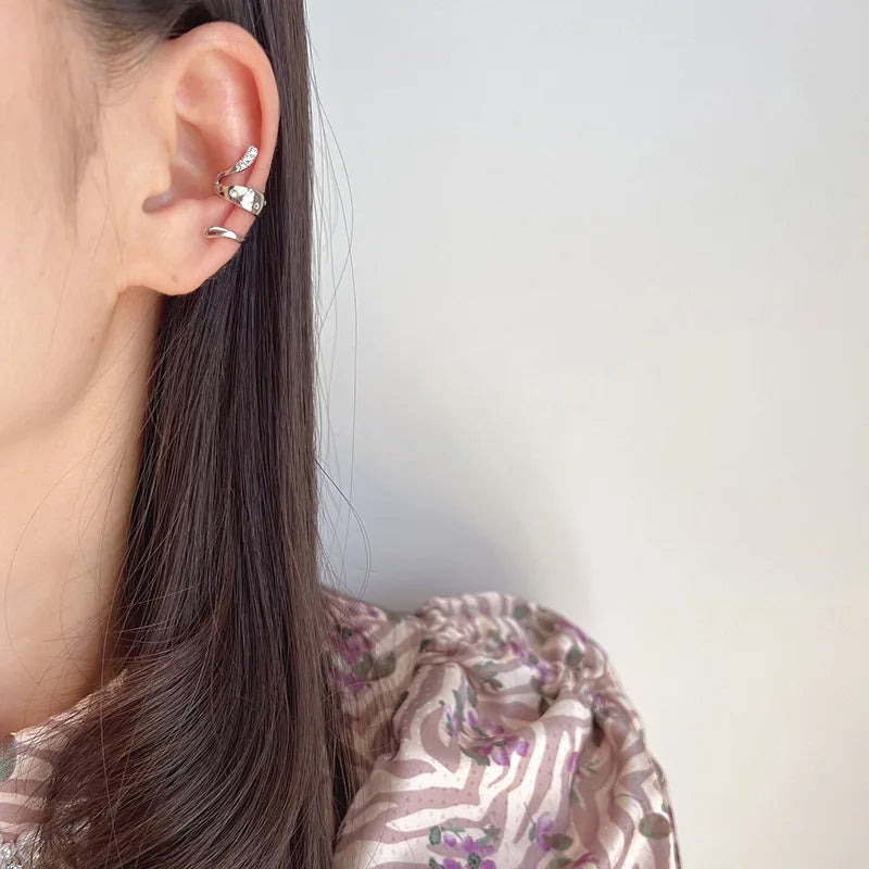Elegant Irregular Snake Shape Alloy Rhinestone Ear Cuff Stud & Clip On No Piercing Earrings