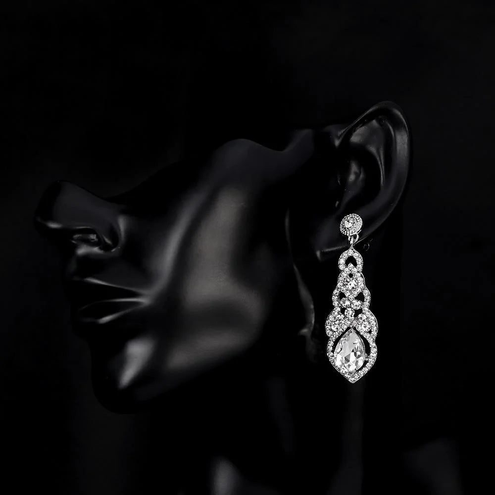 Luxury Bridal Rhinestone Crystal Teardrop Tassel Long Dangle Earrings For Wedding Party Banquet Gift