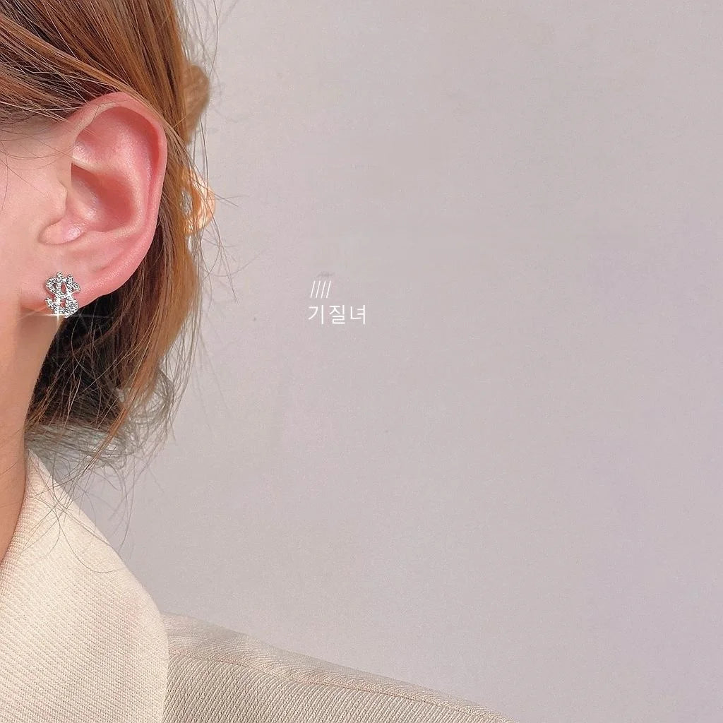 High End Micro Pave Zircon Silver Plated Irregular Symbol Mini Stud Earrings