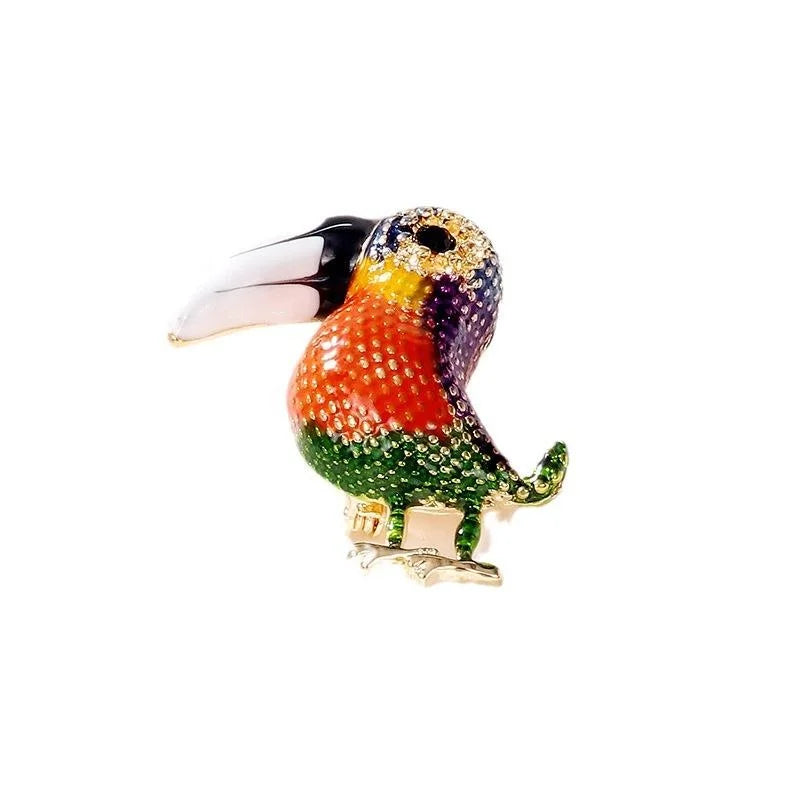 Luxury Rhinestone Enamel Toucan Bird Brooch With Big Beak, Colorful Animal Lapel Pin Corsage Gift