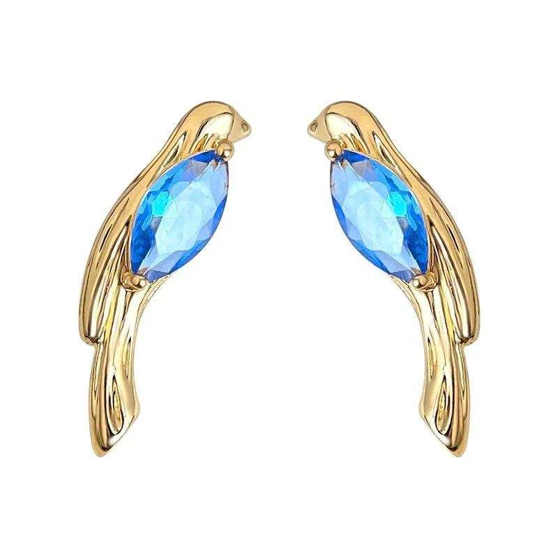 Old Money Style Bird Zircon Inlaid Copper Stud Earrings For Women