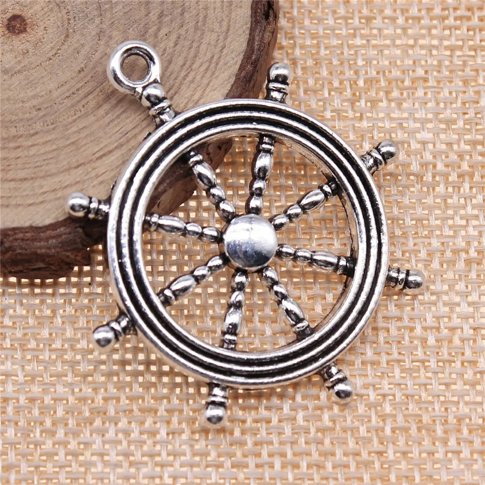 45x40mm 5.3g Multicolor Zinc Alloy Ship Helm Wheel Charm Pendant for DIY Nautical Jewelry Making