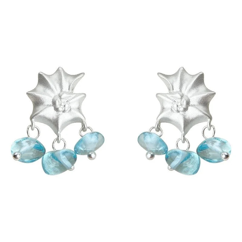 Aquamarine Blue Ocean Conch Shell Glass Crystal Drop Earrings Copper Silver Plated Fresh Designer Jewelry