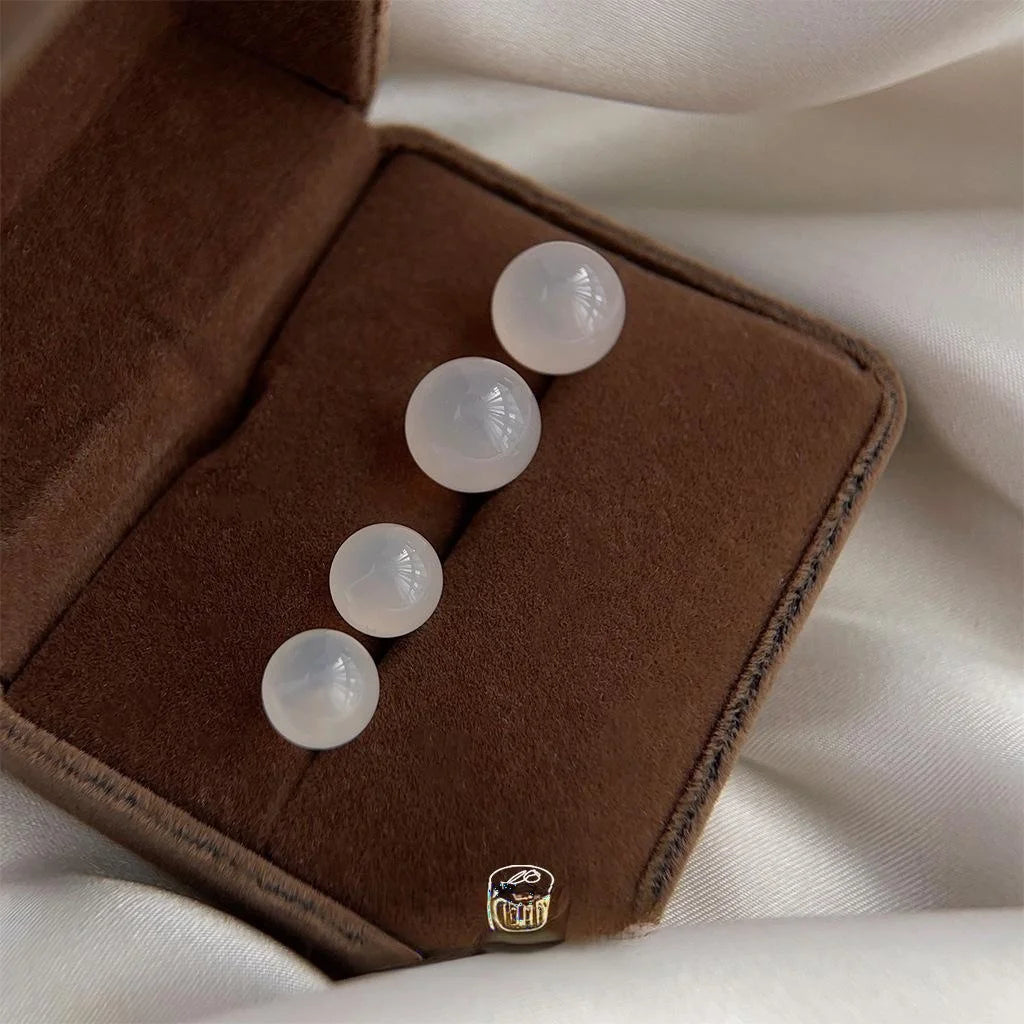 White Agate Natural Stone Round Geometric New Chinese Minimalist Stud Earrings for Women