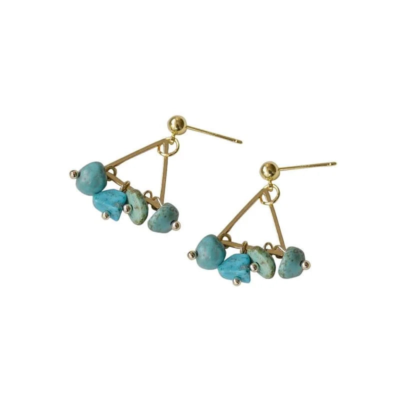 Korean Style Irregular Geometric Triangle Crushed Stone Beaded Stud Earrings