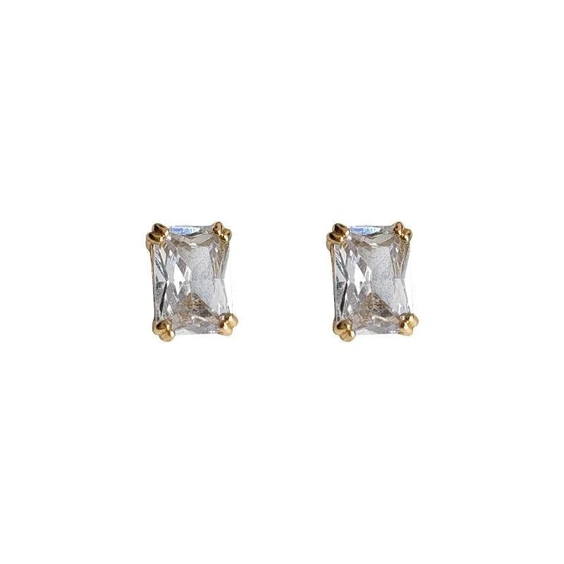 Minimalist Copper Geometric Square Zircon Stud Earrings, Ice Cube Texture Fashion Jewelry