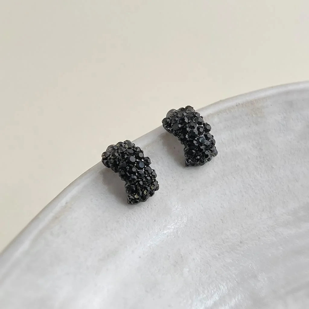 Dark Pave Rhinestone Geometric Square Alloy Stud Earrings For Women, Silver Plated Korean Style