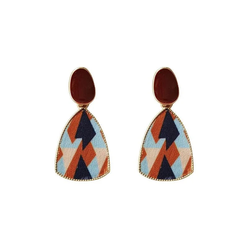 Artistic Hong Kong Style Colorblock Velvet Enamel Geometric Metal Stud Earrings