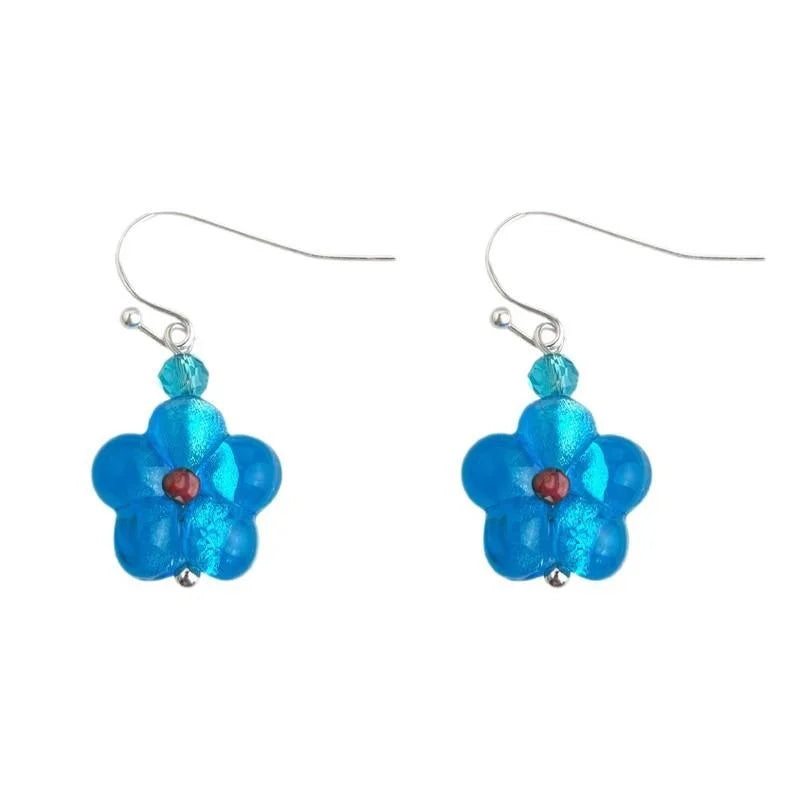 Handmade Blue Floral Geometric Copper Drop Earrings Fresh Vacation Style For Women