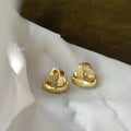French Vintage Micro Pave Zircon Braided Heart Copper Stud Earrings With Silver Plated Pins