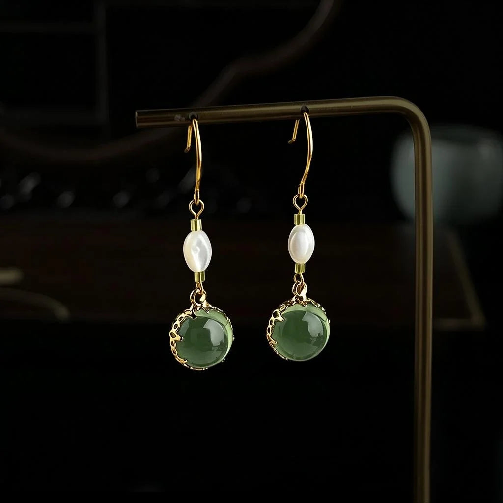 Handmade Vintage Palace Style Copper Shell Glass Crystal Ball Geometric Drop Earrings For Women