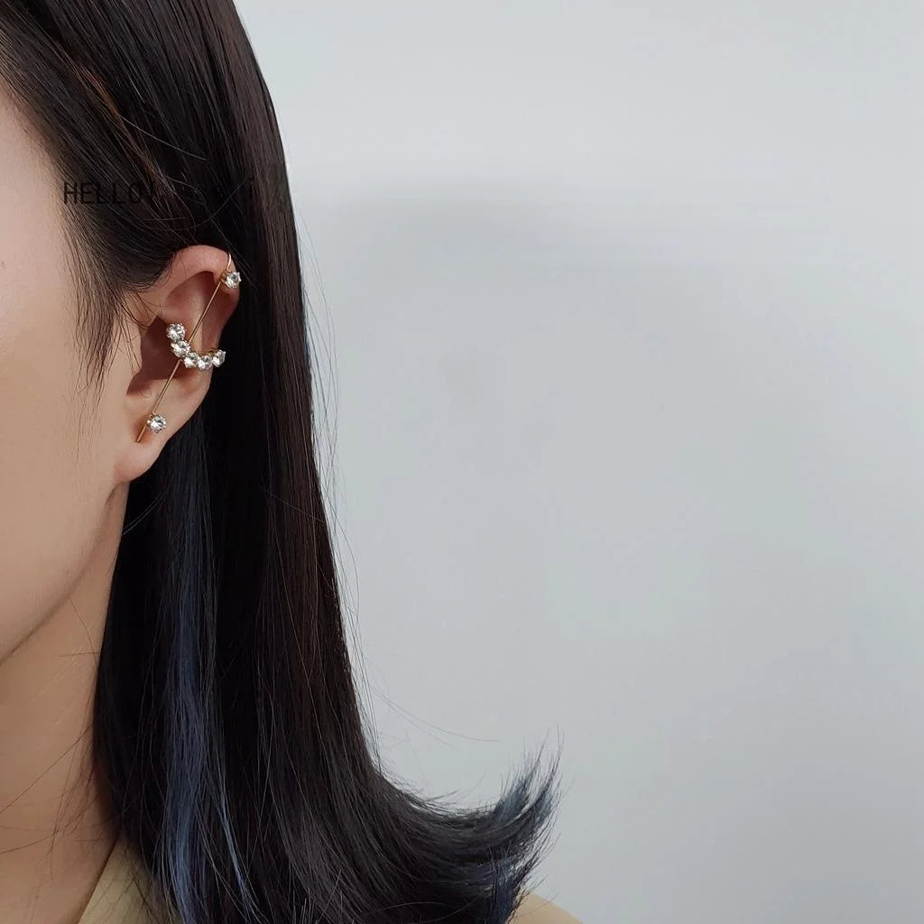 14K Gold Plated Copper Zircon Micro Pave Geometric Ear Bone Pin Drop Earrings
