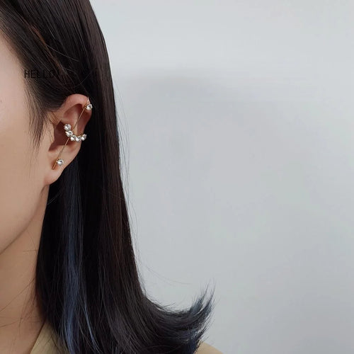 14K Gold Plated Copper Zircon Micro Pave Geometric Ear Bone Pin Drop Earrings