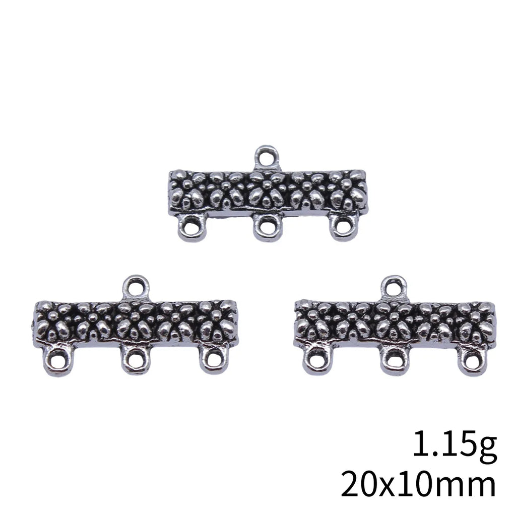 20x10mm 1.15g Antique Silver Zinc Alloy Three Hole Earring Connector Charm for Dangle Earrings DIY