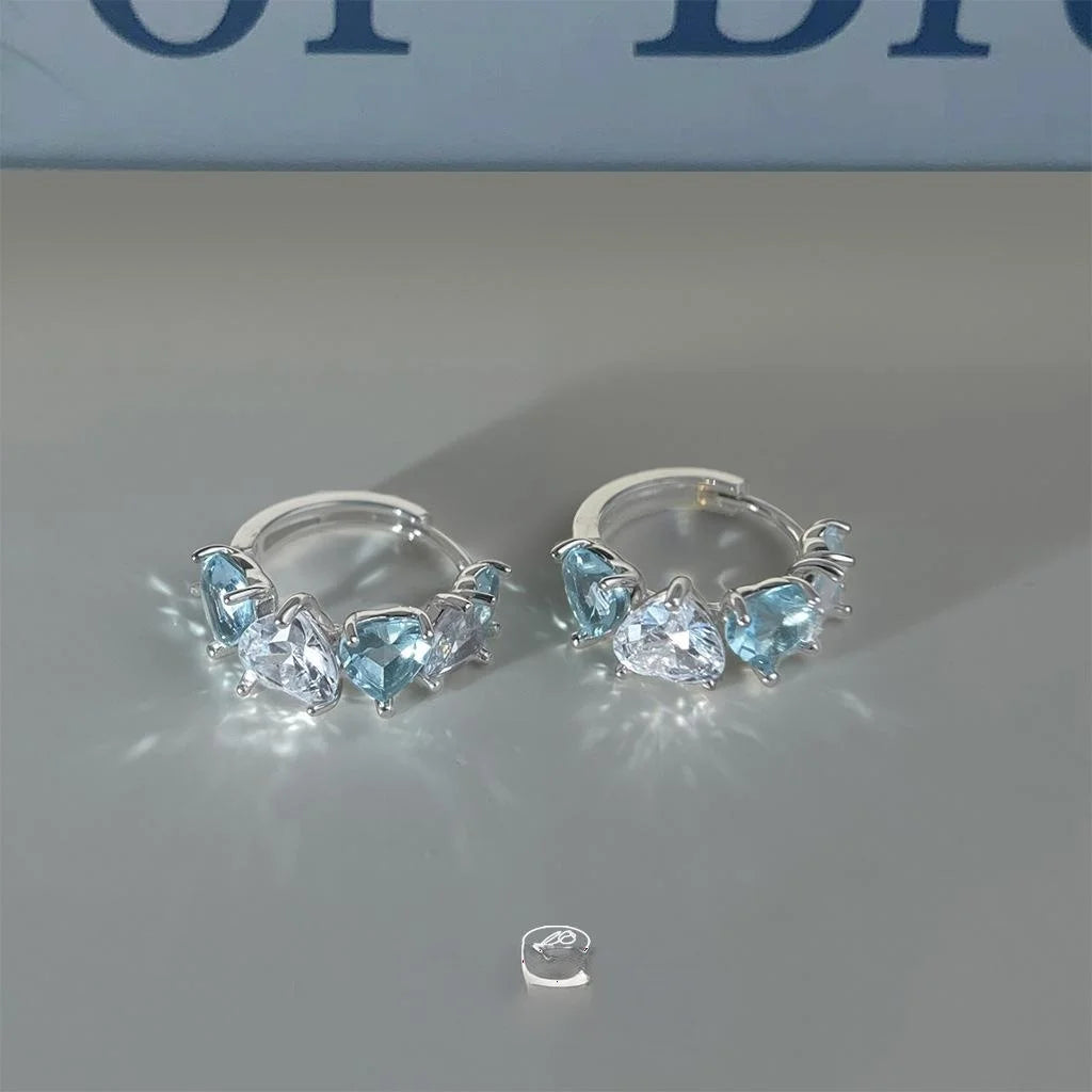 Sweet Heart Shaped Blue Zircon Drop Earrings Summer Vacation Style Elegant Jewelry