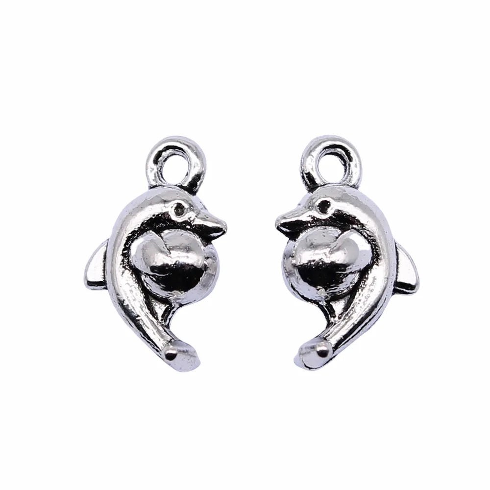 15x8mm 1.2g Antique Silver Zinc Alloy Dolphin Charm Pendant for DIY Bracelet Necklace Making