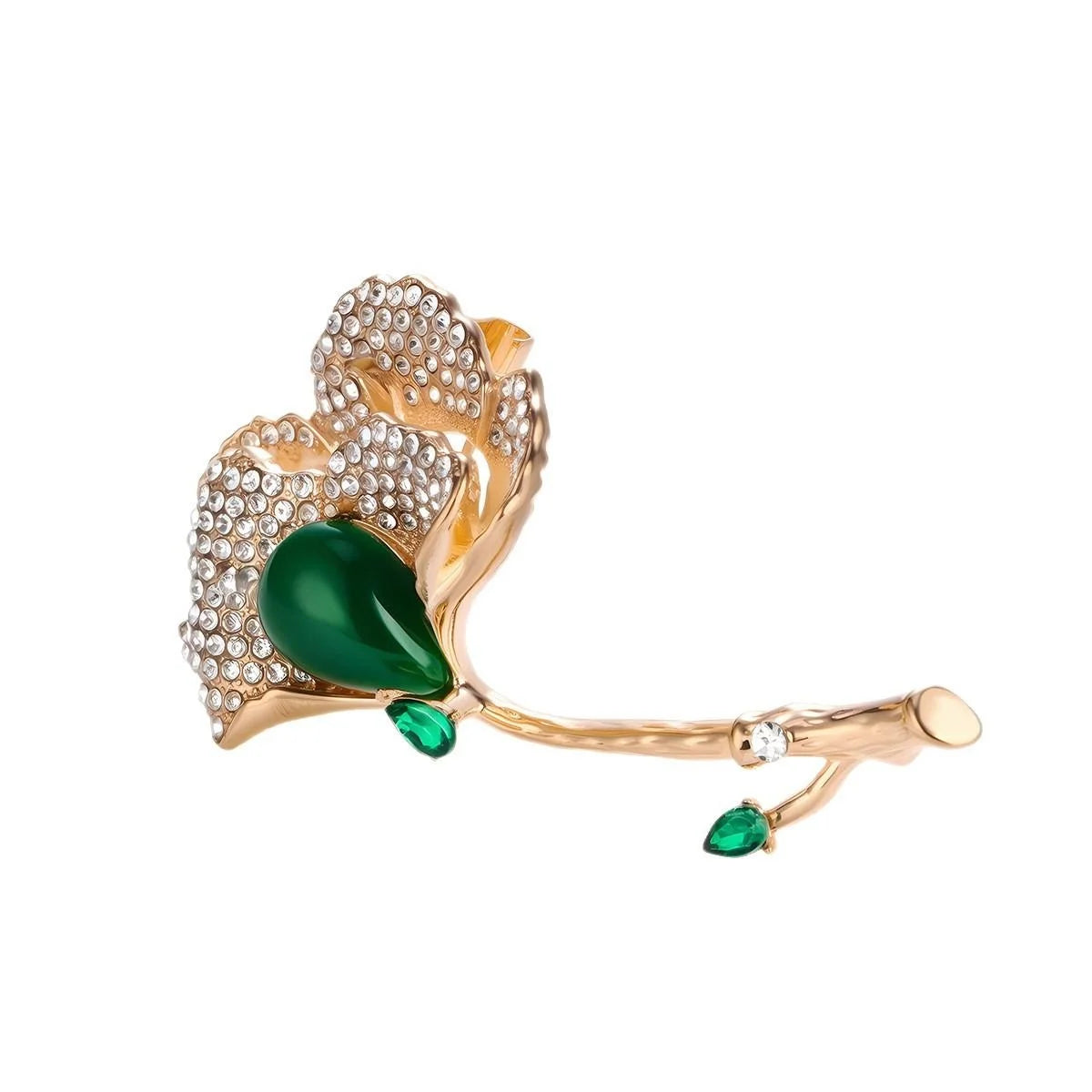 Elegant Gold Alloy Ginkgo Leaf Brooch With Rhinestones And Green Stone, Women's Lapel Pin Corsage Gift