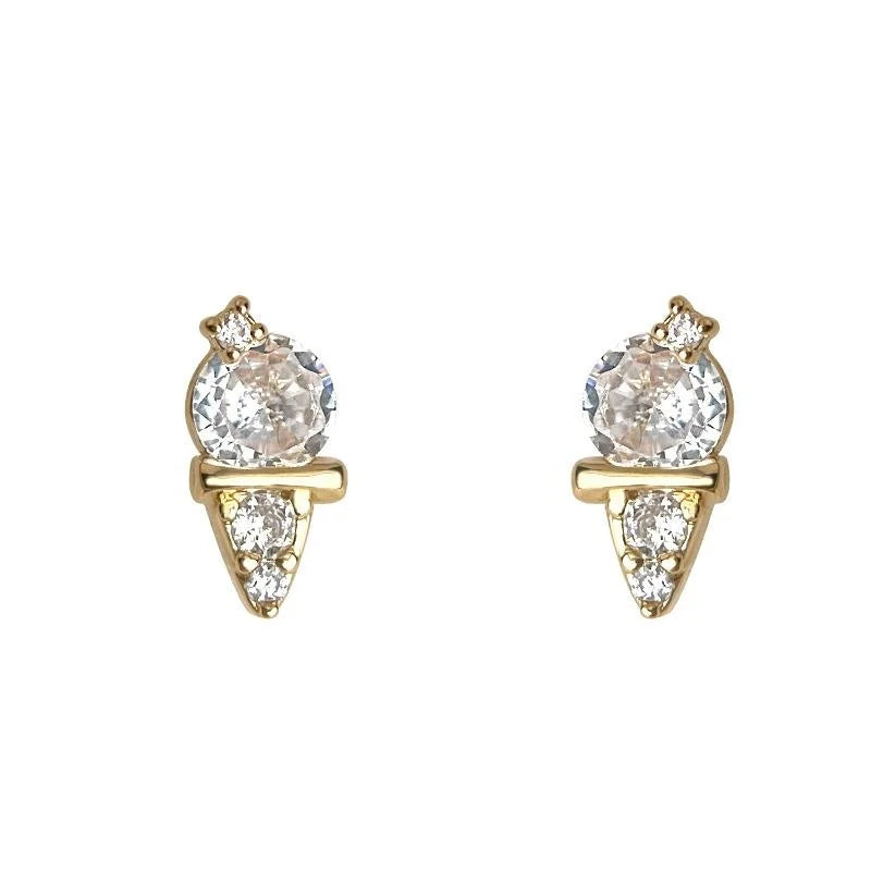 Mini Micro Pave Zircon 14K Gold Plated Copper Ice Cream Stud Earrings Sweet Jewelry
