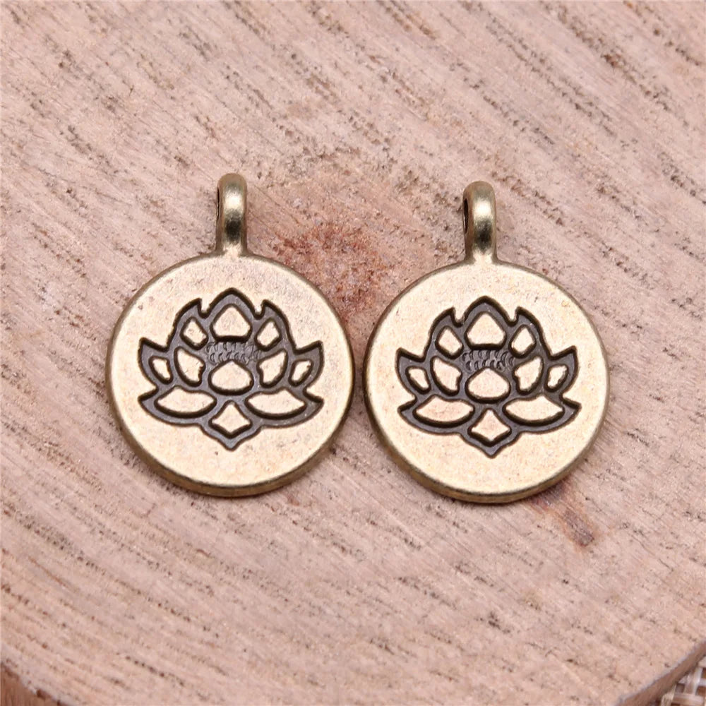 19x15mm 2g Zinc Alloy Double Sided Lotus Yoga Charm Pendant for DIY Necklace Bracelet Making