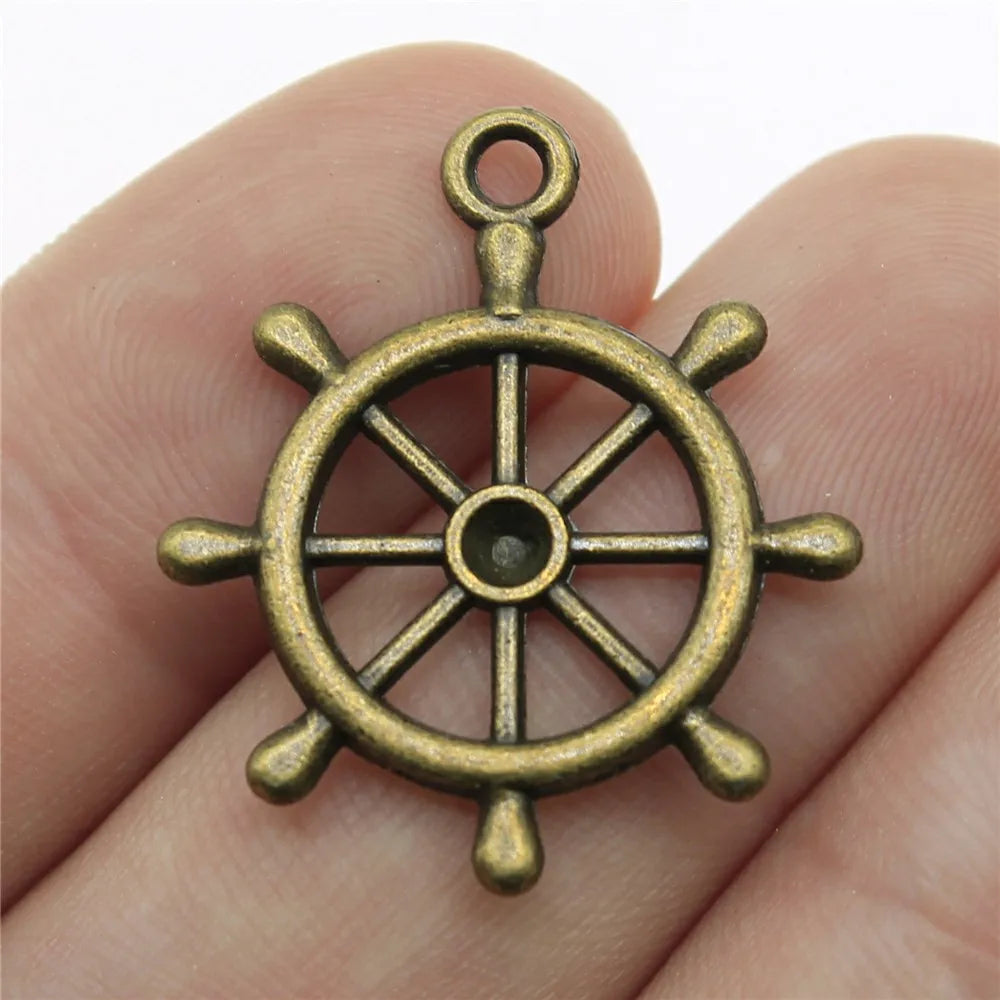 28x24mm 2.5g Multicolor Zinc Alloy Ship Rudder Charm Pendant for DIY Nautical Jewelry Making