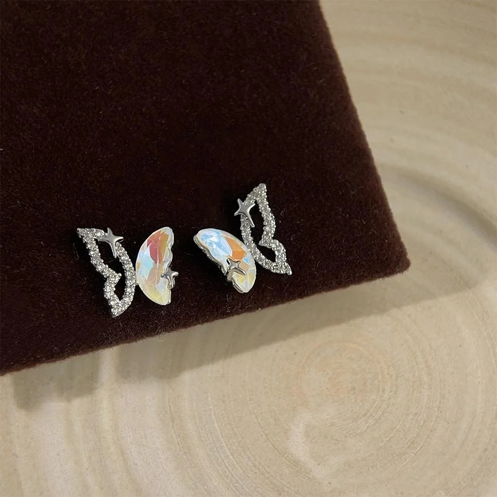 Sweet Cool Micro Pave Zircon Butterfly Stud Earrings Colorful Copper Insect Jewelry