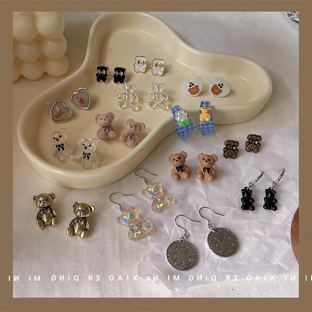 Cute Bear Alloy Stud Earrings Silver Plated Needle Lolita Style Girls Animal Ear Jewelry