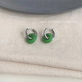 New Chinese Style Handmade Jade Color Glass Peace Buckle Stud Earrings Convertible Ethnic Geometric Ear Cuffs