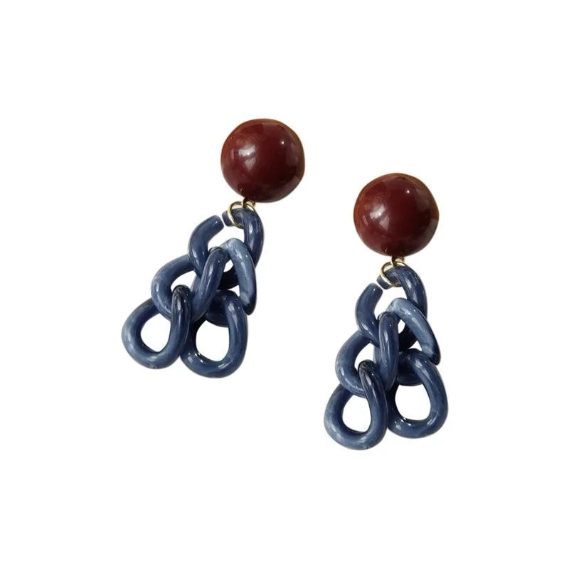 Acrylic Geometric Chain Drop Earrings With Silver Plated Pins, Hong Kong Style Fashion Jewelry