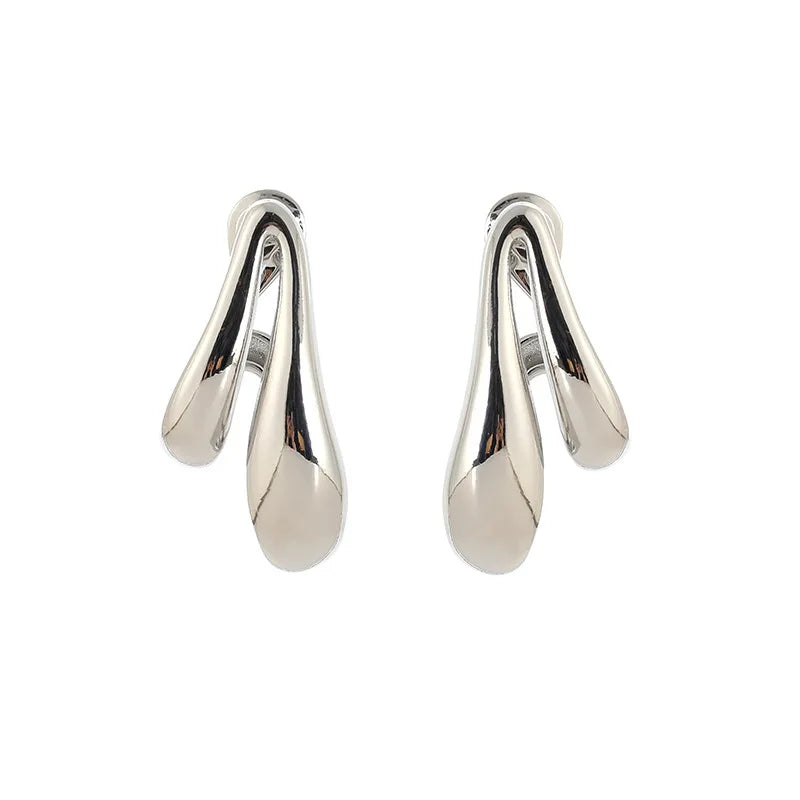 Elegant Silver Alloy Abstract Teardrop Waterdrop Stud & Clip On No Piercing Statement Earrings
