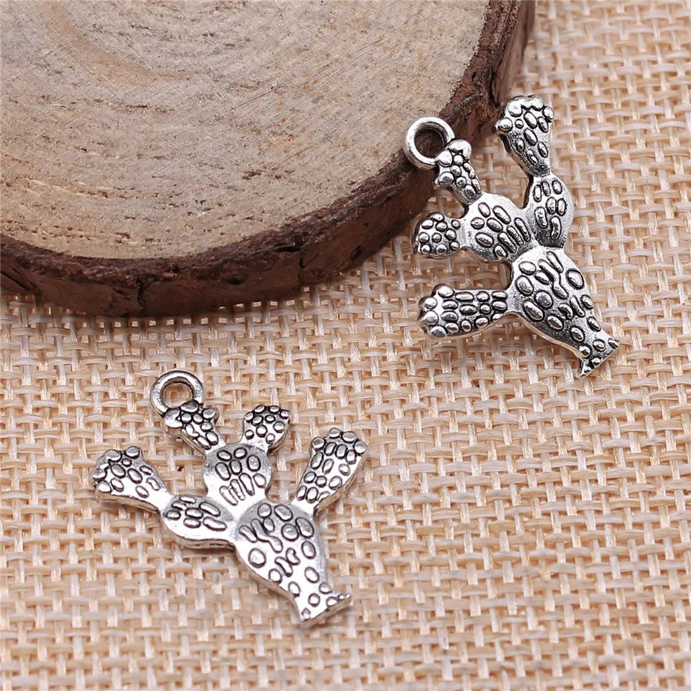 23x20mm 1.9g Antique Silver Zinc Alloy Cactus Charm Pendant for DIY Necklace Bracelet Making