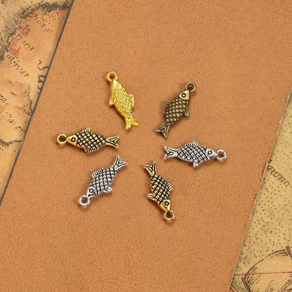 20x8MM Zinc Alloy Fish Double Sided Charm Pendant for DIY Necklace Bracelet Jewelry Making