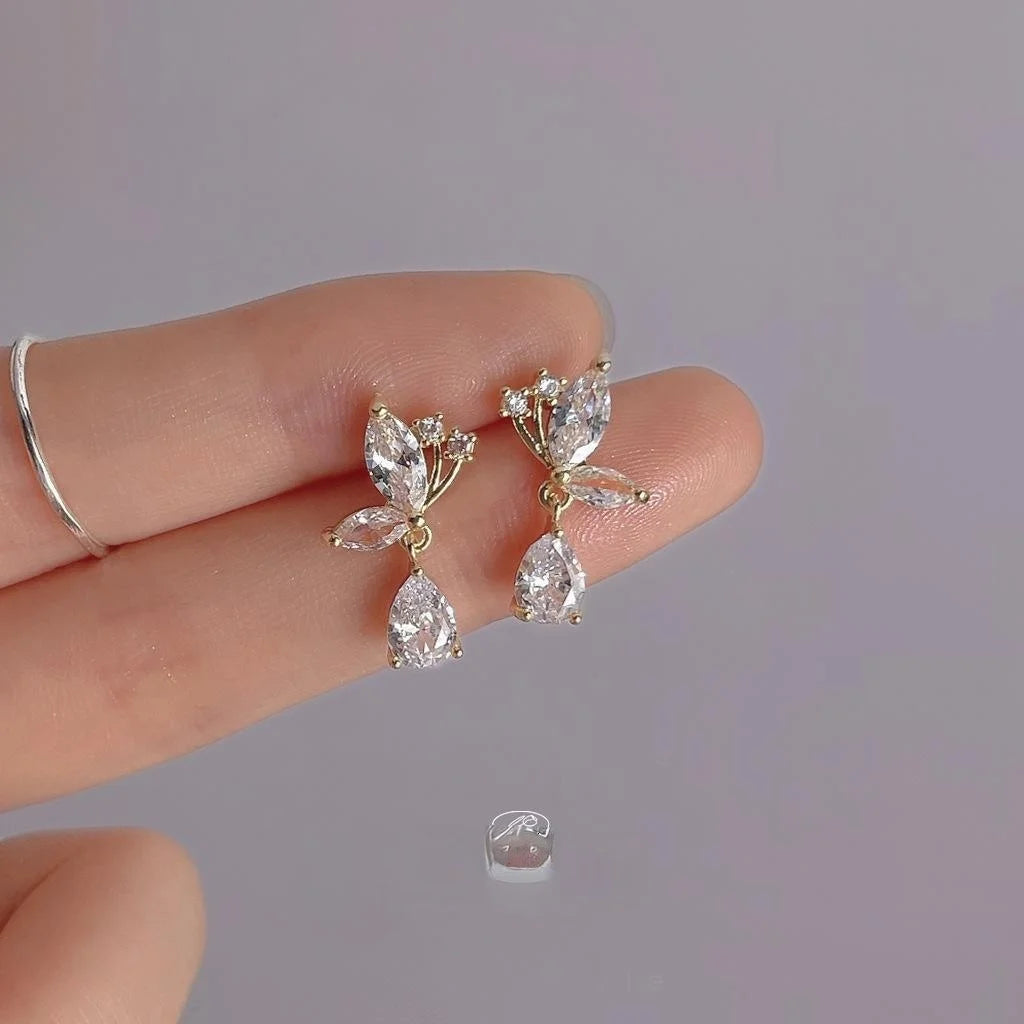 14K Gold Plated Copper Micro Pave Zircon Butterfly Stud Earrings Korean Minimalist Jewelry
