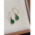 French Vintage Copper Emerald Zircon Teardrop Drop Earrings For Women