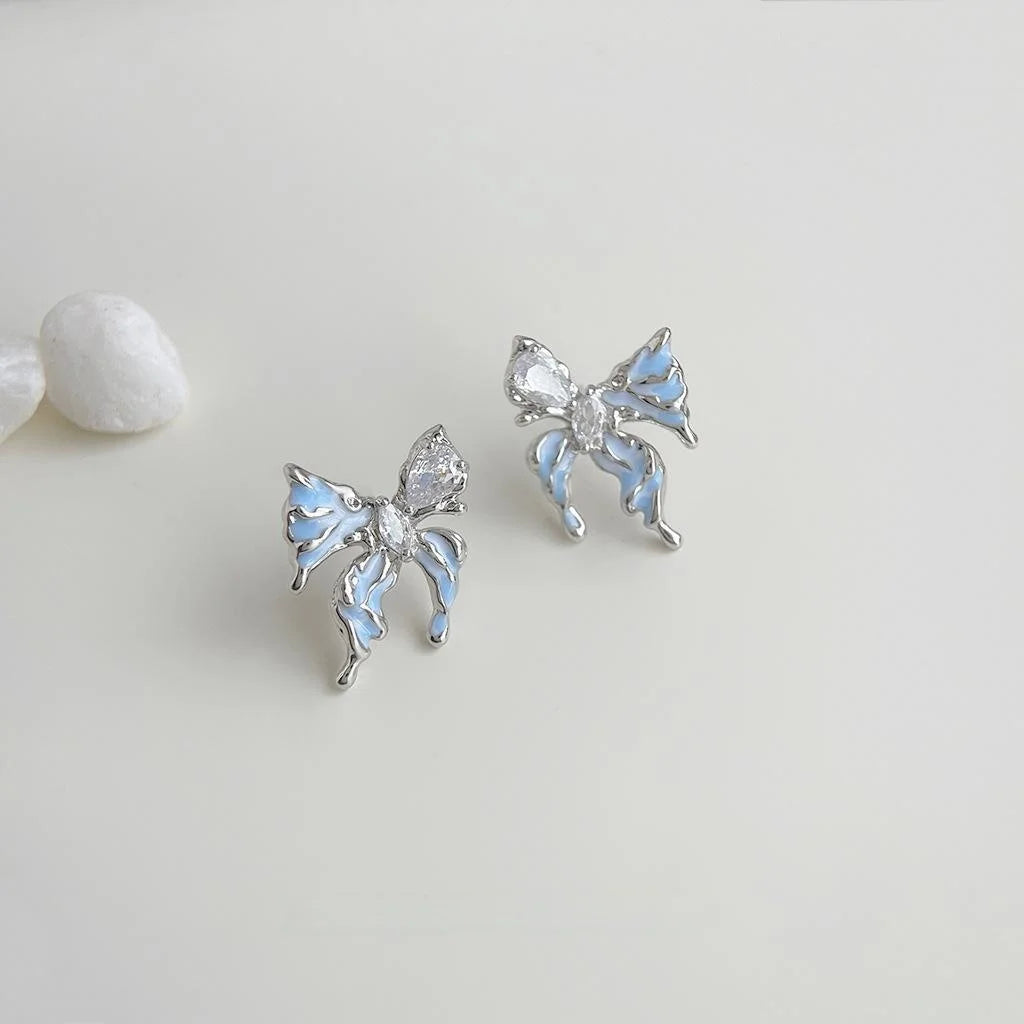Original Design Copper Zircon Liquid Butterfly Stud Earrings Designer Jewelry