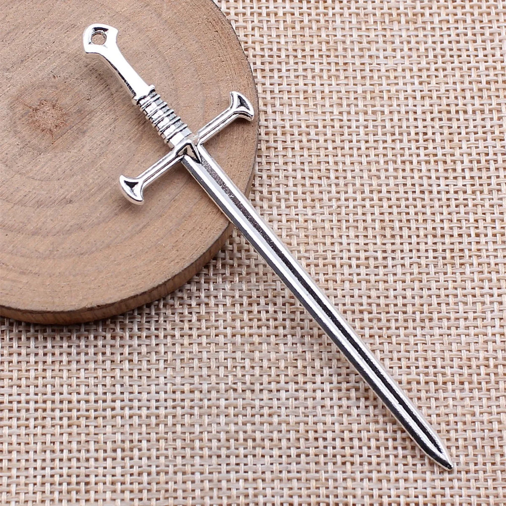 25x87mm 4.6g Multicolor Zinc Alloy Medieval Gothic Long Sword Charm Pendant for DIY Cosplay Jewelry Making