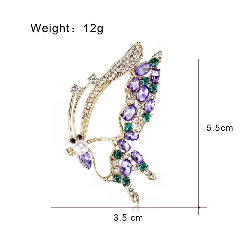 Elegant Purple Butterfly Brooch With Pearl, Rhinestone And Alloy Wings, Luxury Lapel Pin Corsage Gift